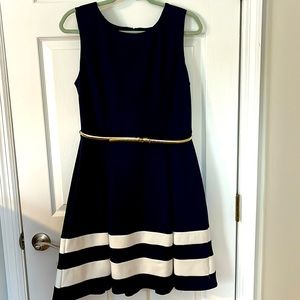 Preppy Navy Striped A-Line Dress + Belt